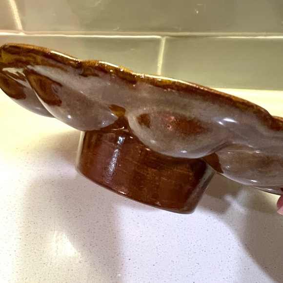 MCM Deviled Egg & Olive Dish Brown Orange Ceramic Dotted Glaze 1970s Holds 12 - Picture 5 of 8